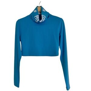 Reebok by Pyer Moss Cropped Turtleneck Top Blue Long Sleeve Womens M Sporty